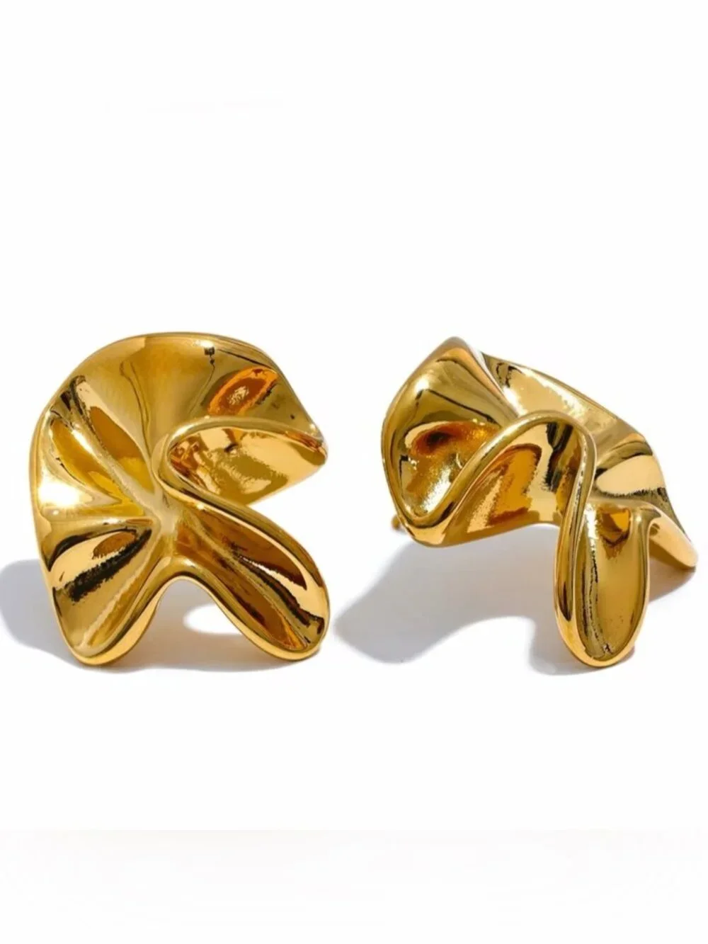Elegant Gold tone Floral Fold Earrings - Women Jewelry